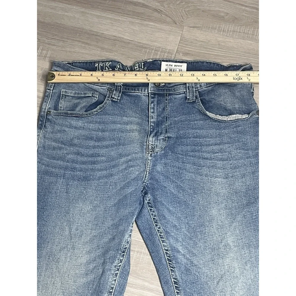 TK Axel Jeans Mens 36x32 (Fits 36x31) Slim Boot Cut Denim Stretch Thick Stitch
